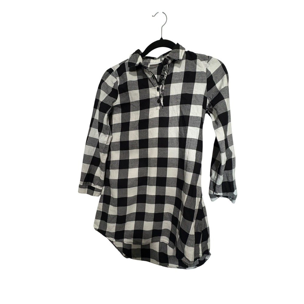 The Children's Place Plaid Shirt Dress 10/12 Black White Buffalo Check